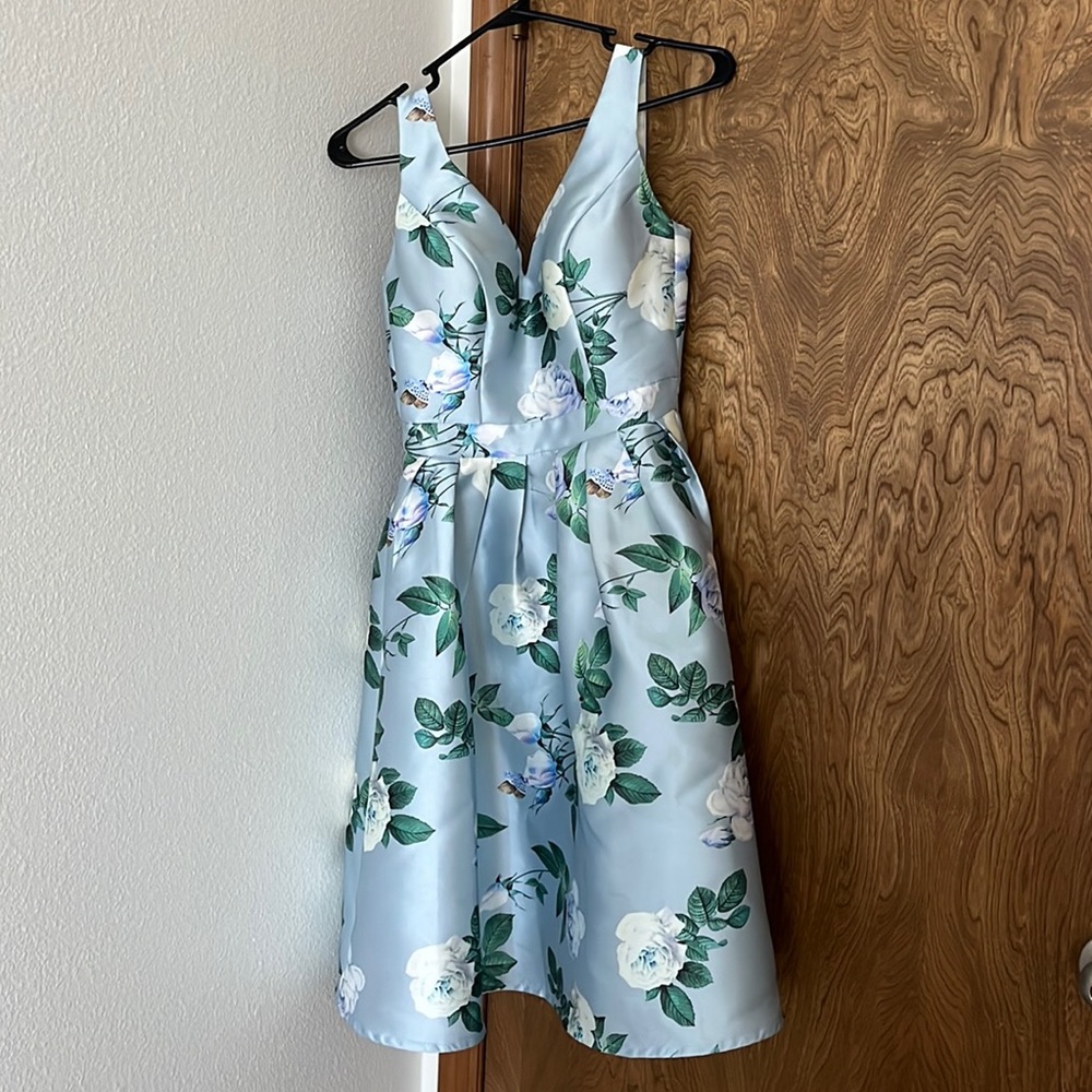 ChiChi London Sky Blue floral knee length dress